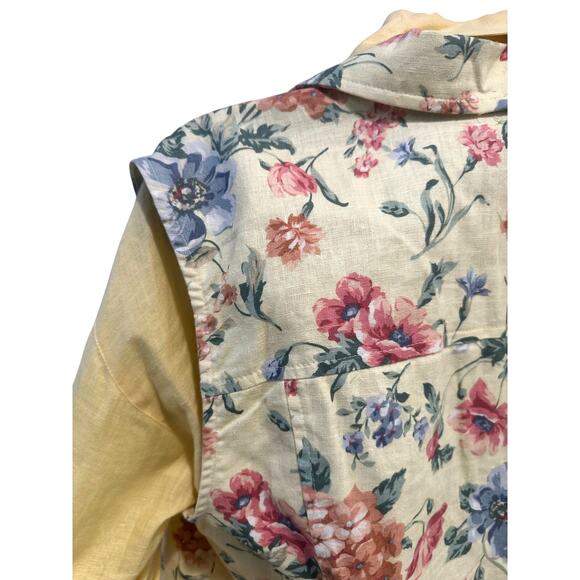Carroll Reed/Bushwacker USA Vintage Linen Soft Yellow Floral Skirt Blouse Vest-8 - Picture 7 of 16